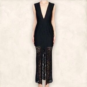 Nicholas Paisley Lace Deep V Crochet Gown